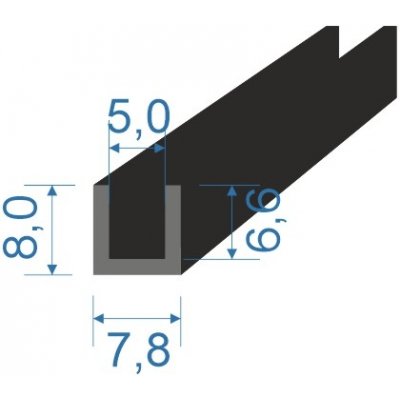 05355932 Pryžový profil tvaru "U", 8x7,8/5mm, 60°Sh, EPDM, -40°C/+100°C, černý | Zboží Auto