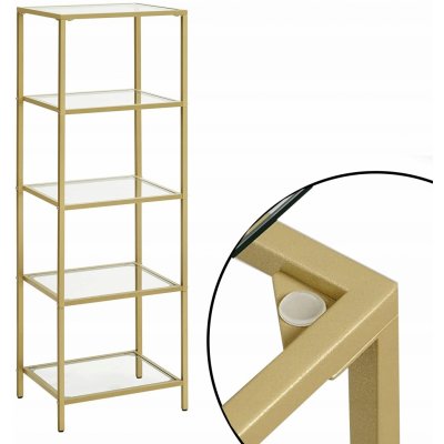 VASAGLE Regál 5 skleněných polic zlatý – Zboží Mobilmania