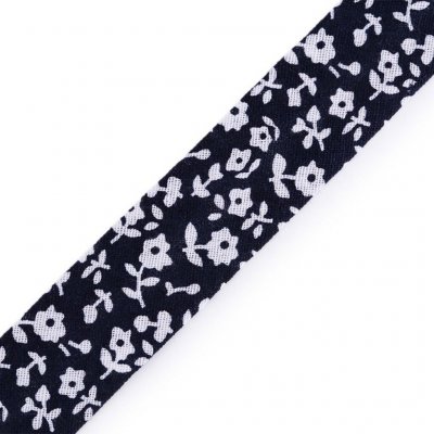 Pro Háčkování Šikmý proužek bavlněný 20 mm květy tmavě modrý – Zboží Dáma