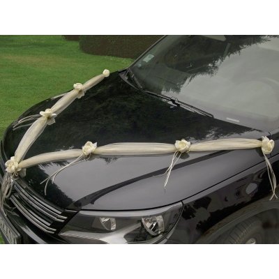 PartyDeco Šerpa na svatební auto vanilla ivory se saténovými kvítky růží – Sleviste.cz