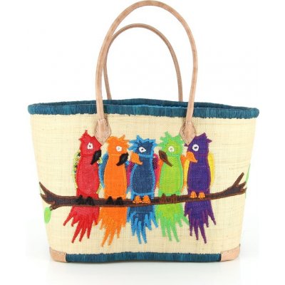 GLOBO Fair Trade Partner Pletená taška s papoušky z palmového listí z Madagaskaru – Zboží Mobilmania