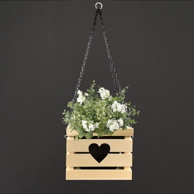 Amadea Dřevěný závěsný obal na květináč se srdcem 27 x 27 x 21 cm – Zboží Mobilmania