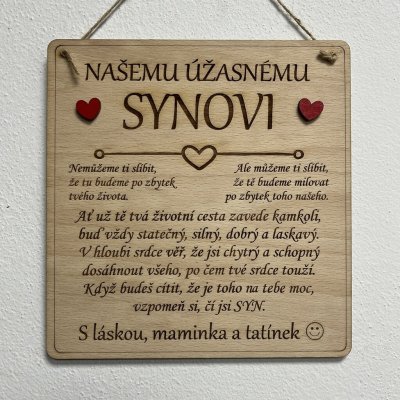 Dekorace z Česka Dřevěná cedulka pro syna Podpis: Maminka a tatínek – Hledejceny.cz