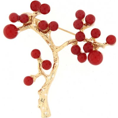 Biju brož zlatý strom vyskládaný červenými perličkami 9001547-1 – Zboží Dáma