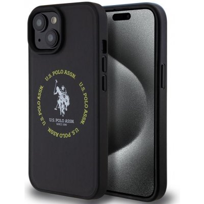 U.S. Polo PU Leather Printed Round Double Horse MagSafe iPhone 15 černé