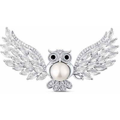 JwL Luxury Pearls brož s perlou a krystaly Moudrá sova JL0814 – Zboží Dáma