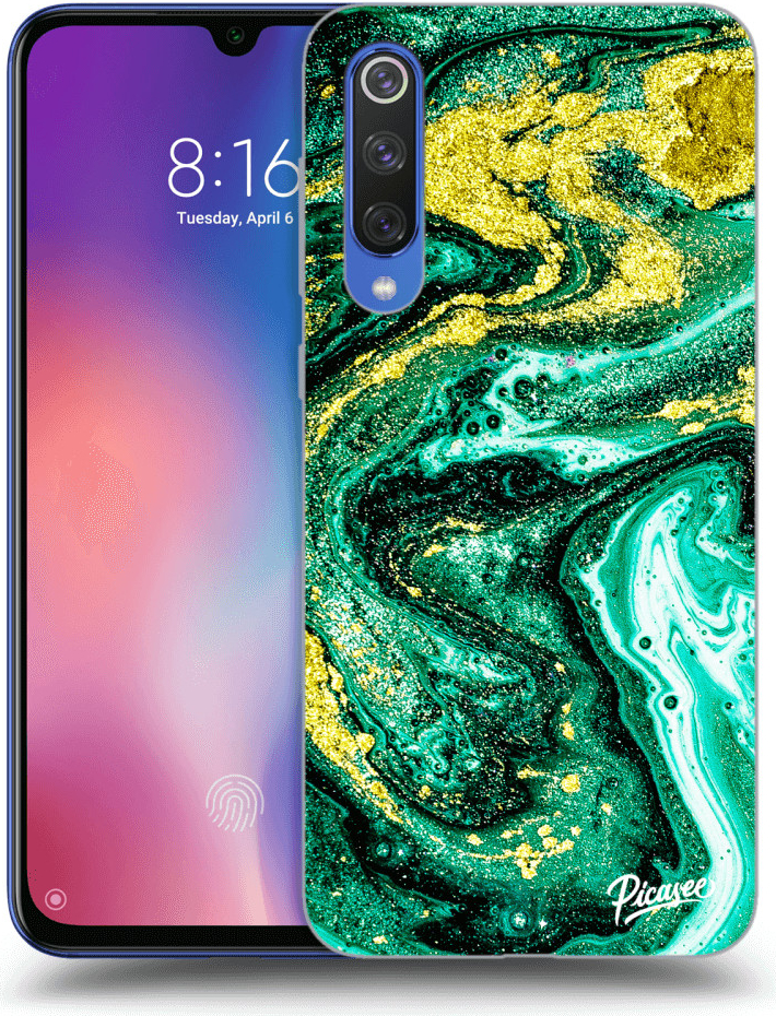 Pouzdro Picasee silikonové Xiaomi Mi 9 SE - Green Gold čiré