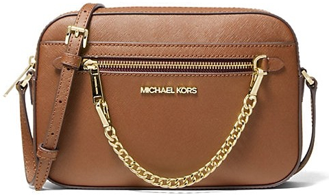 Michael Kors jet set large crossbody saffiano leather chain hnědá