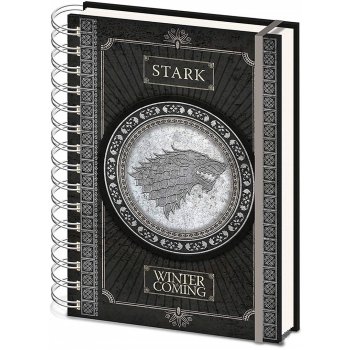 CurePink Poznánkový A5 blok Game of Thrones/Hra o Trůny: Stark Logo 14,8 x 21 cm kroužková vazba SR72501