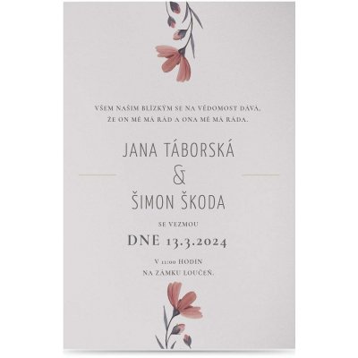 Papírové svatební oznámení FLORAL Barva papíru: Pale Grey – HobbyKompas.cz