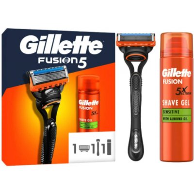 Gillette Fusion5 gel na holení 200 ml + Gillette Fusion5 holicí strojek 1 ks + Gillette Fusion5 náhradní břity 1 ks – Sleviste.cz