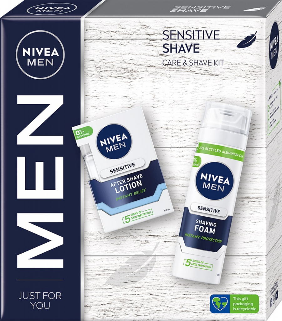 Nivea Men Sensitive Shave pěna na holení 200 ml + voda po holení 100 ml dárková sada