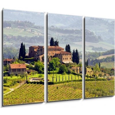 Obraz 3D třídílný - 105 x 70 cm - Toskana Weingut - Tuscany vineyard 03 Toskánské vinařství – Zboží Mobilmania
