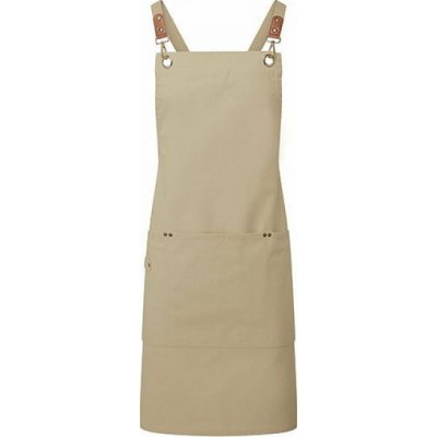 Premier Workwear Zástěra s laclem a kříženými popruhy, klipy a přezkami khaki světlá PW182 – Hledejceny.cz