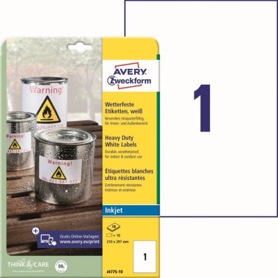 Avery Zweckform J4775-10 Odolné etikety pro Inkjet 210x297mm 10 ks bílá – Sleviste.cz