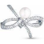 JwL Luxury Pearls Blyštivá dámská brož Mašle s pravou perlou a krystaly JL0842 – Zboží Dáma