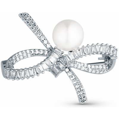 JwL Luxury Pearls Blyštivá dámská brož Mašle s pravou perlou a krystaly JL0842 – Zboží Dáma