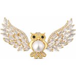 JwL Luxury Pearls pozlacená brož s perlou a krystaly Moudrá sova JL0813 – Zboží Mobilmania