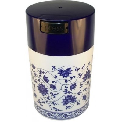 TightVac květinový motiv modré víko vzduchotěsná podtlaková dóza na čaj 570 ml