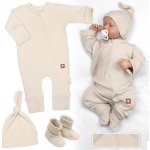 Baby Nellys Rostoucí žebrovaný overálek čepička a botičky 3D Nature sv. béžová – Zboží Mobilmania