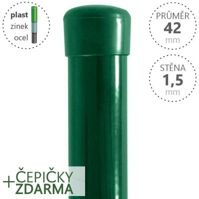 Plotový sloupek DAMIPLAST® zelený Zn+PVC, průměr 42mm, síla stěny 1,5mm, výška dle výběru Délka v mm:: 1400 – Zbozi.Blesk.cz
