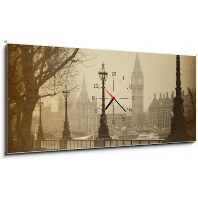 Obraz s hodinami 1D panorama - 120 x 50 cm - Vintage Retro Picture of Big Ben / Houses of Parliament (London) Vintage Retro Obrázek Big Ben / Houses of Parliament (Londý – Zbozi.Blesk.cz