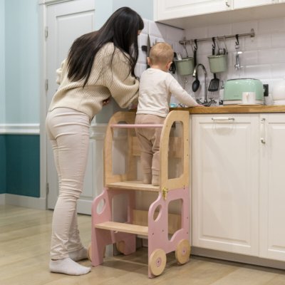 Family scl Montessori učící věž s motivem auta 3v1 Růžová Přírodní – Hledejceny.cz