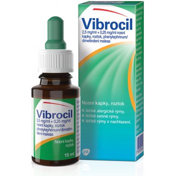Vibrocil 2,5mg/ml+0,25mg/ml nosní kapky při léčbě rýmy 15 ml