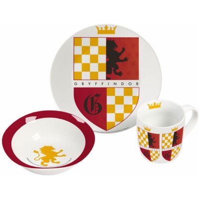 CurePink Snídaňový set Harry Potter Nebelvír Hrnek miska talíř objem hrnku 250 ml miska průměr 15 cm talíř průměr 19 cm