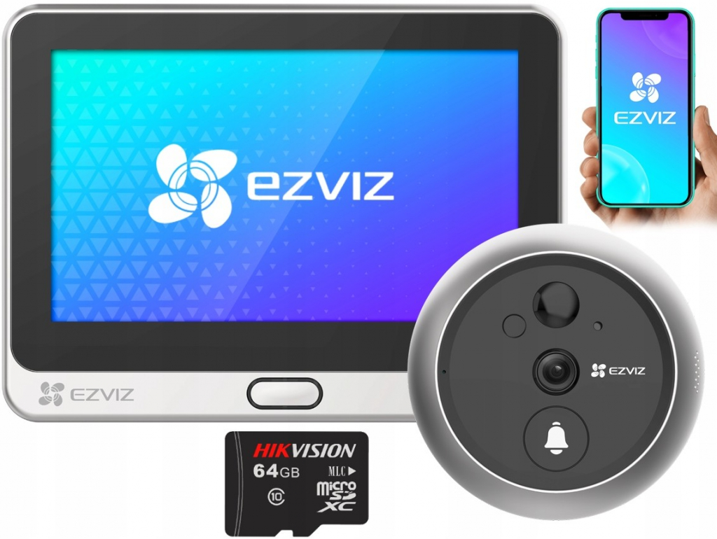 SET Ezviz DP2 – wi-fi domovní kukátko s dotykovým displejem + MicroSD karta  16 GB ZDARMA - Bezpečný domov