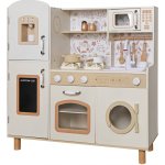 Derrson dřevěná kuchyňka XXL interaktivní krémová s květy – Zbozi.Blesk.cz