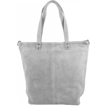Borse In Pelle kožená velká světle šedá broušená praktická dámská kabelka