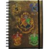 Poznámkový blok CurePink Poznámkový A5 blok Harry Potter: Hogwarts Crests 14,8 x 21 cm kroužková vazba SR72083