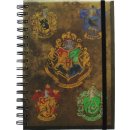 CurePink Poznámkový A5 blok Harry Potter: Hogwarts Crests 14,8 x 21 cm kroužková vazba SR72083