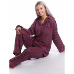 Elegantní teplé flanelové pyžamo dámské na kojení červené káry 1DF0022 červená – Zboží Mobilmania