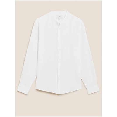 Marks & Spencer Košile bez límečku z čistého lnu bílá – Zboží Mobilmania