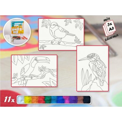 Radost v písku Základní sada PTÁCI Barevné pískování obrázků A5 – Zboží Dáma