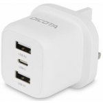 DICOTA - Sítový adaptér - kompaktní, notebook - 32 watt - 3 A - 3 výstupní konektory (USB-C, 2 x USB) - bílá - Velká Británie