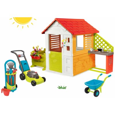 Smoby Set domeček Sluníčko Sunny s kuchyňkou a zahrádka s pracovním nářadím – Zboží Dáma
