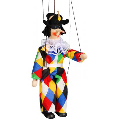 Mašek umělecká výroba Loutka dřevěná Harlekýn 20 cm – Zboží Dáma