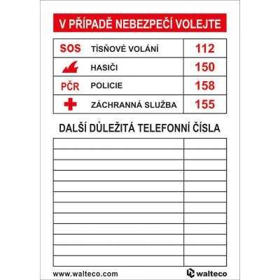 Walteco Důležitá telefonní čísla, 70x100mm, samolepka , 20173 – Sleviste.cz