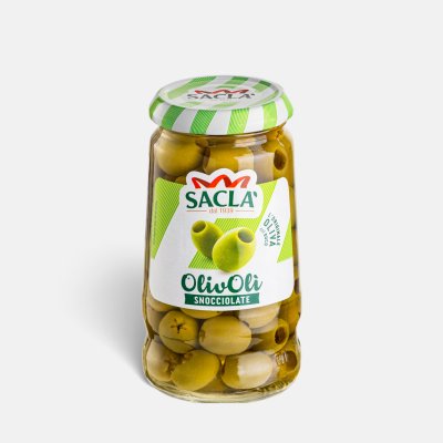 Sacla Olivy zelené bez pecek ve slaném nálevu 290 g – Zboží Dáma