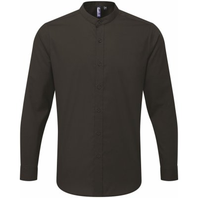 Premier Workwear pánská košile Grandad s dlouhým rukávem a pasovým límcem PW258 černá