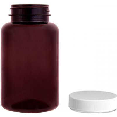 Pilulka Plastová lahvička, lékovka hnědá s bílým uzávěrem 250 ml