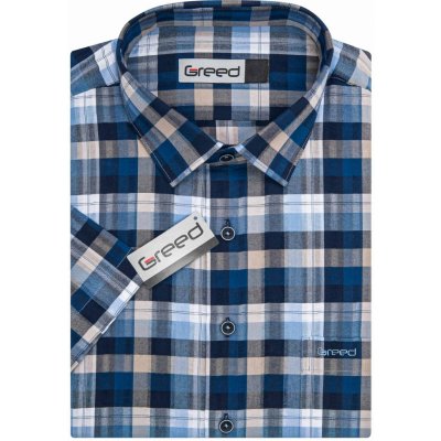 Greed pánská sportovní košile krátký rukáv SK391 modro-šedo-bílé káro – Zboží Dáma