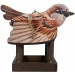Clayre & Eef Závěsné krmítko pro ptáčky s dekorem vrabčáka 17 x 25 x 21 cm hnědé dřevěné – Hledejceny.cz