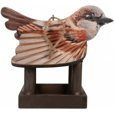 Clayre & Eef Závěsné krmítko pro ptáčky s dekorem vrabčáka 17 x 25 x 21 cm hnědé dřevěné – Hledejceny.cz