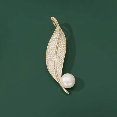 Éternelle brož s perlou a zirkony Paulina B7287-LXT0618 zlatá – Zboží Dáma