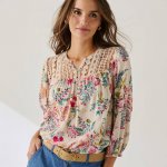 Blancheporte halenka s macramé detaily a potiskem režná/oranžová – Zboží Dáma