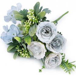 Prima-obchod Umělé kytice růže, hortenzie, barva 4 modrá ledová